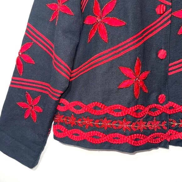 VTG Bleu Bayou Twill Beaded Embroidered Jacket Corduroy Collar - Black/Red L - Picture 4 of 7